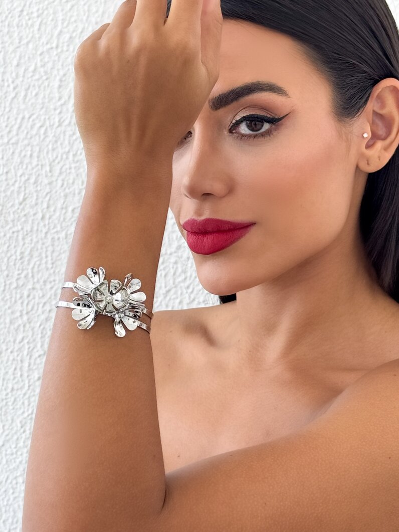 Bracelete Folheado a Ouro 18k e Prata Aro Com Flores