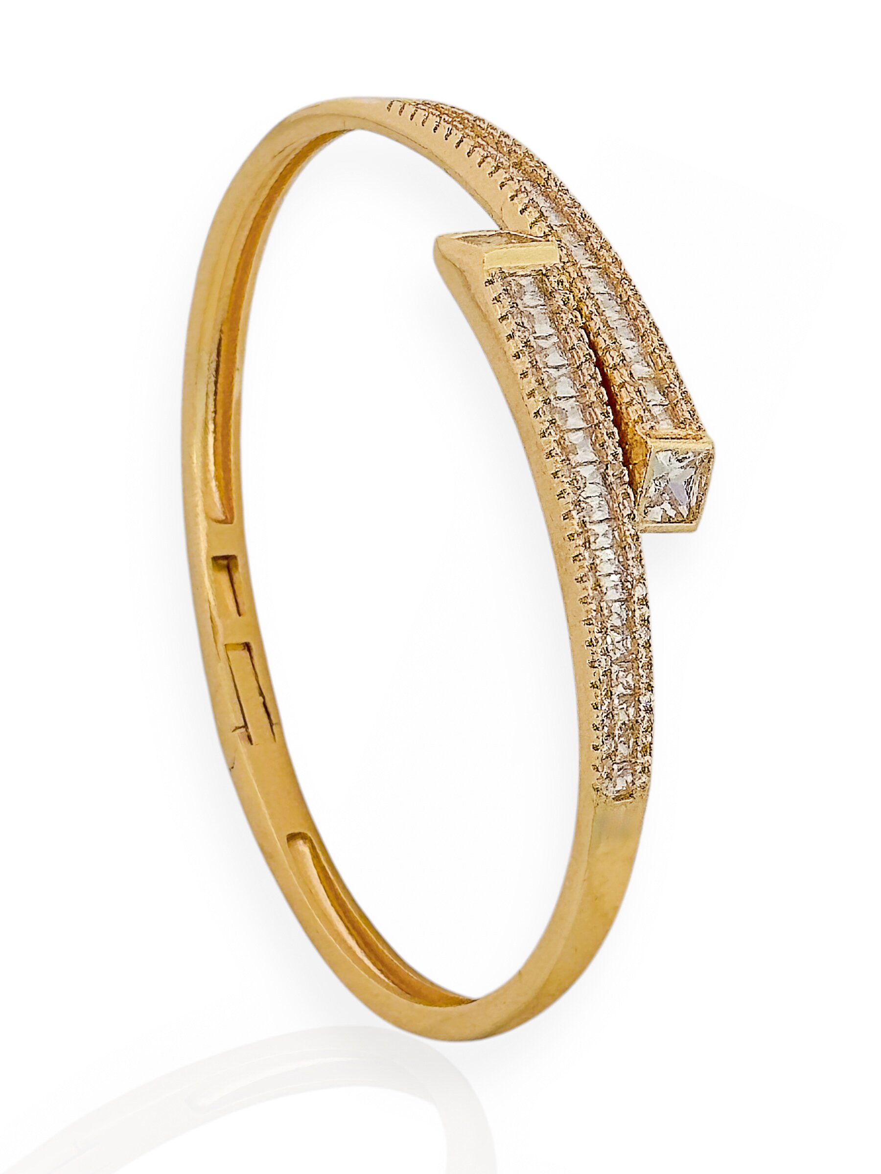 Bracelete Folheado a Ouro 18k e Prata Aro Com Navete Todo Trabalhado na Zircônia
