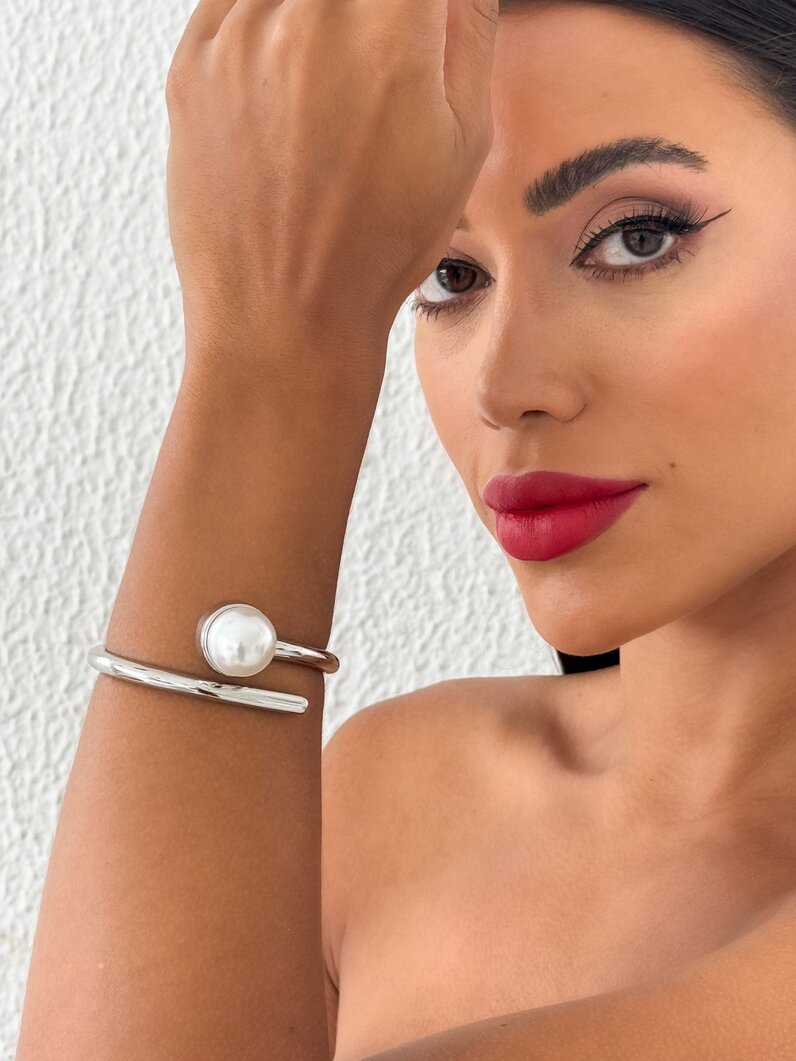 Bracelete Folheado a Ouro 18k e Prata Aro Com Pérola