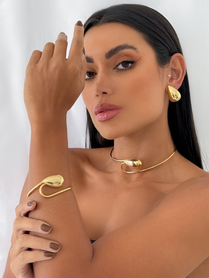 Bracelete Folheado a Ouro 18k e Prata Aro Curve com Gota