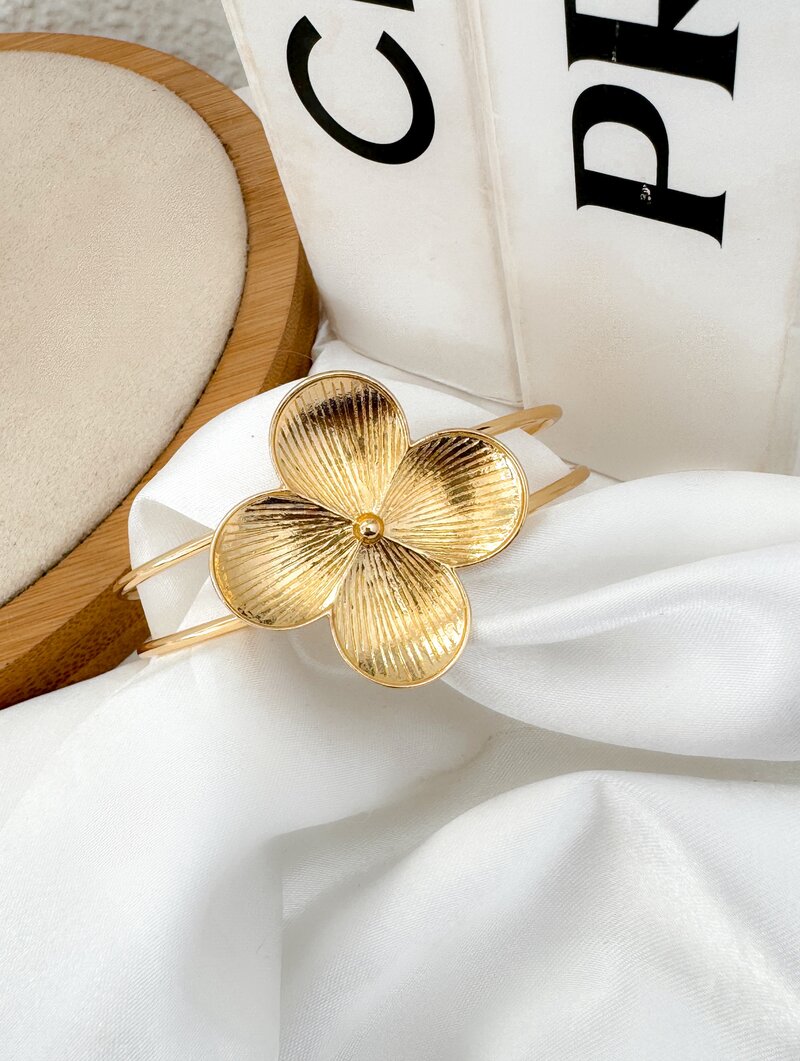 Bracelete Folheado a Ouro 18k e Prata Aro Dois Fios com Flor