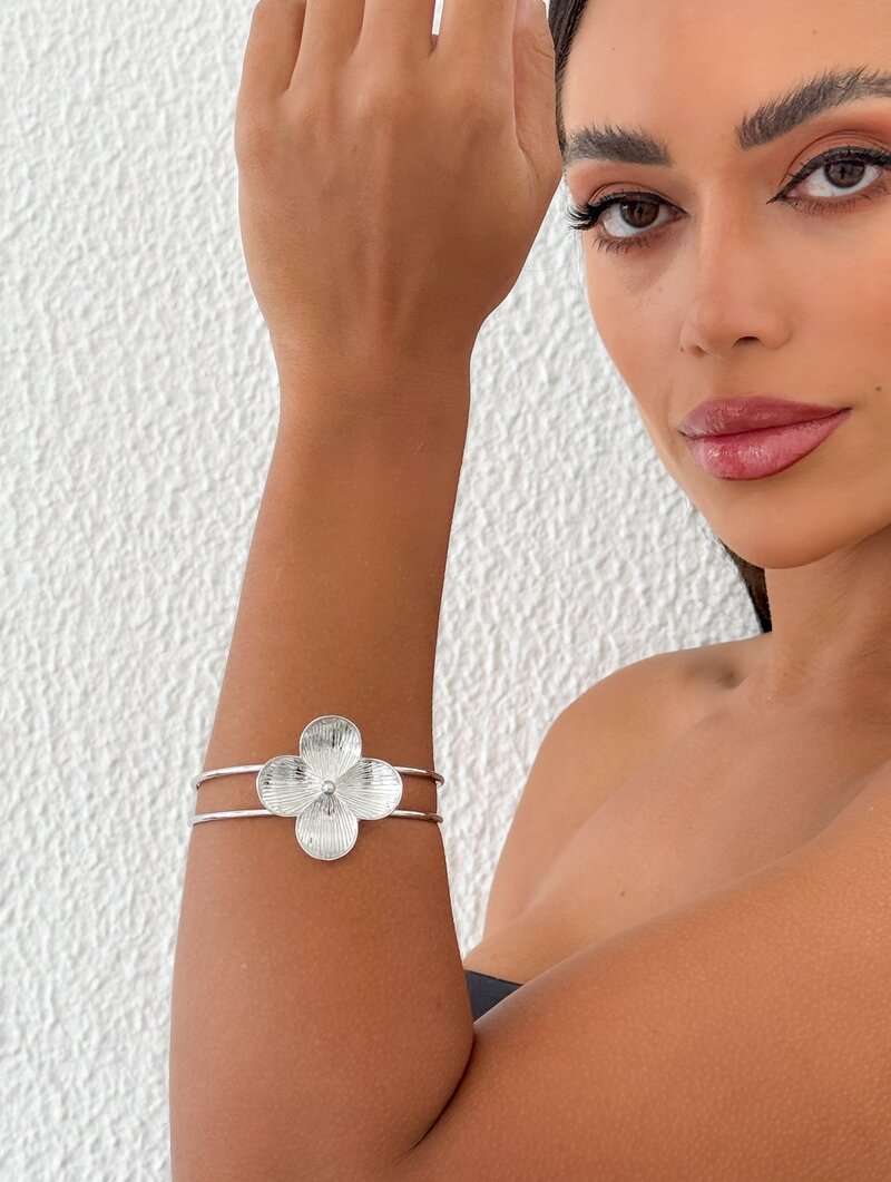 Bracelete Folheado a Ouro 18k e Prata Aro Dois Fios com Flor