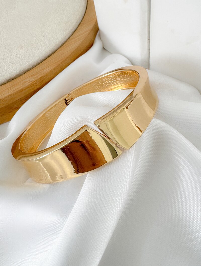 Bracelete Folheado a Ouro 18k e Prata Aro Largo Liso