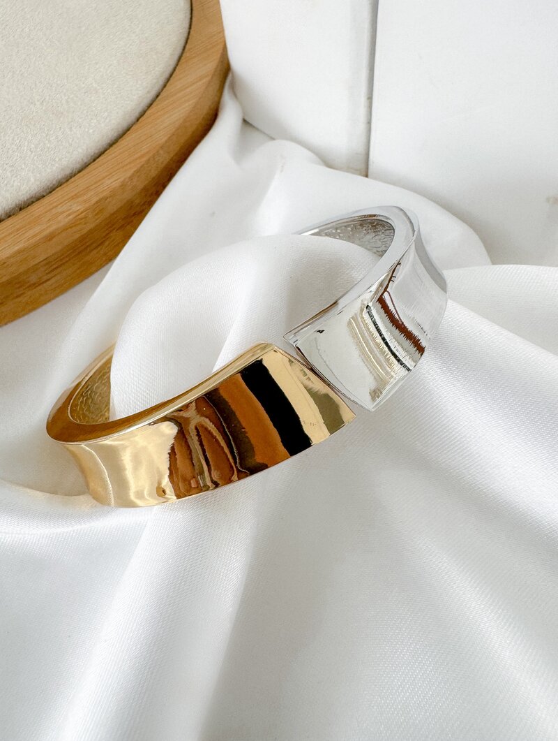 Bracelete Folheado a Ouro 18k e Prata Aro Largo Liso