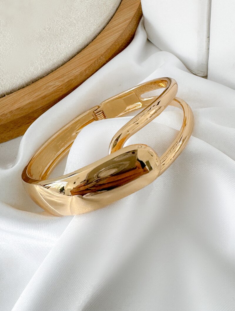 Bracelete Folheado a Ouro 18k e Prata Aro Liso com Detalhe Vazado
