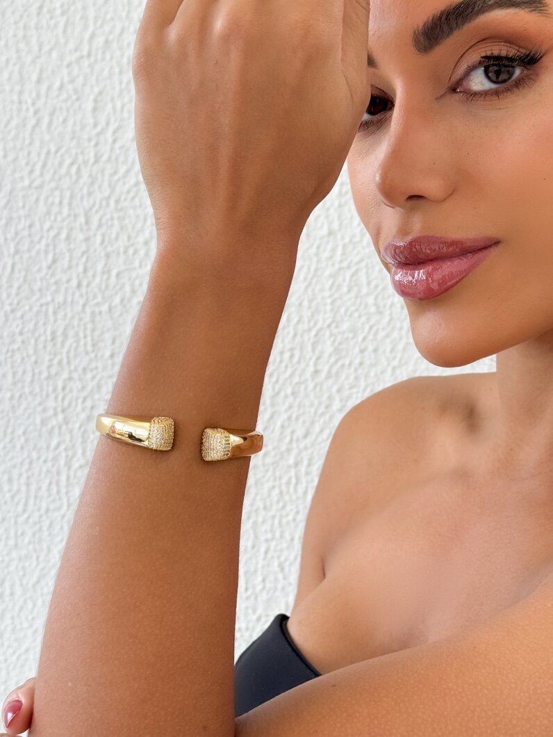 Bracelete Folheado a Ouro 18k e Prata Aro Liso Com Micro Zircônia