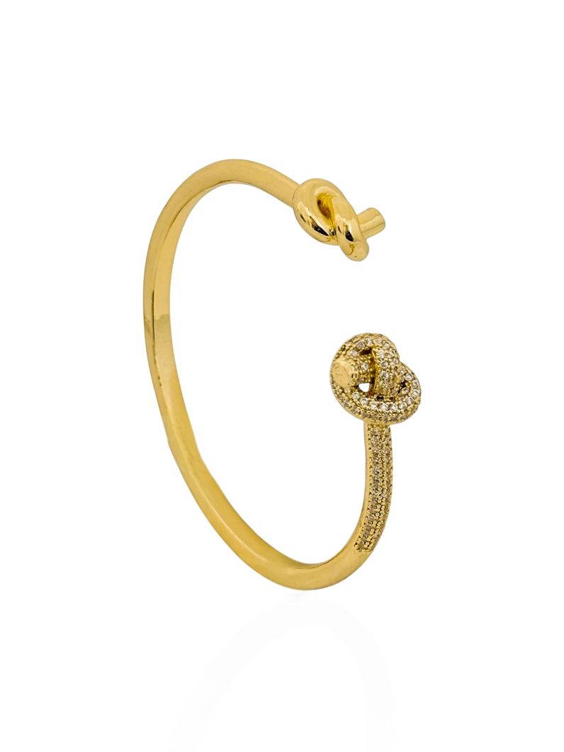 Bracelete Folheado a Ouro 18k e Prata Aro Liso Com Nó Cravejado
