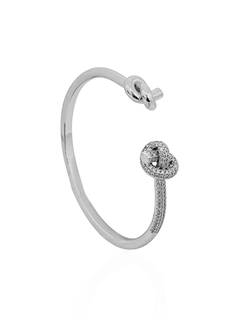 Bracelete Folheado a Ouro 18k e Prata Aro Liso Com Nó Cravejado