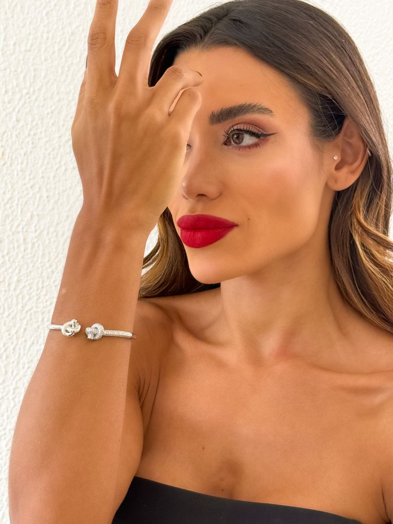 Bracelete Folheado a Ouro 18k e Prata Aro Liso Com Nó Cravejado
