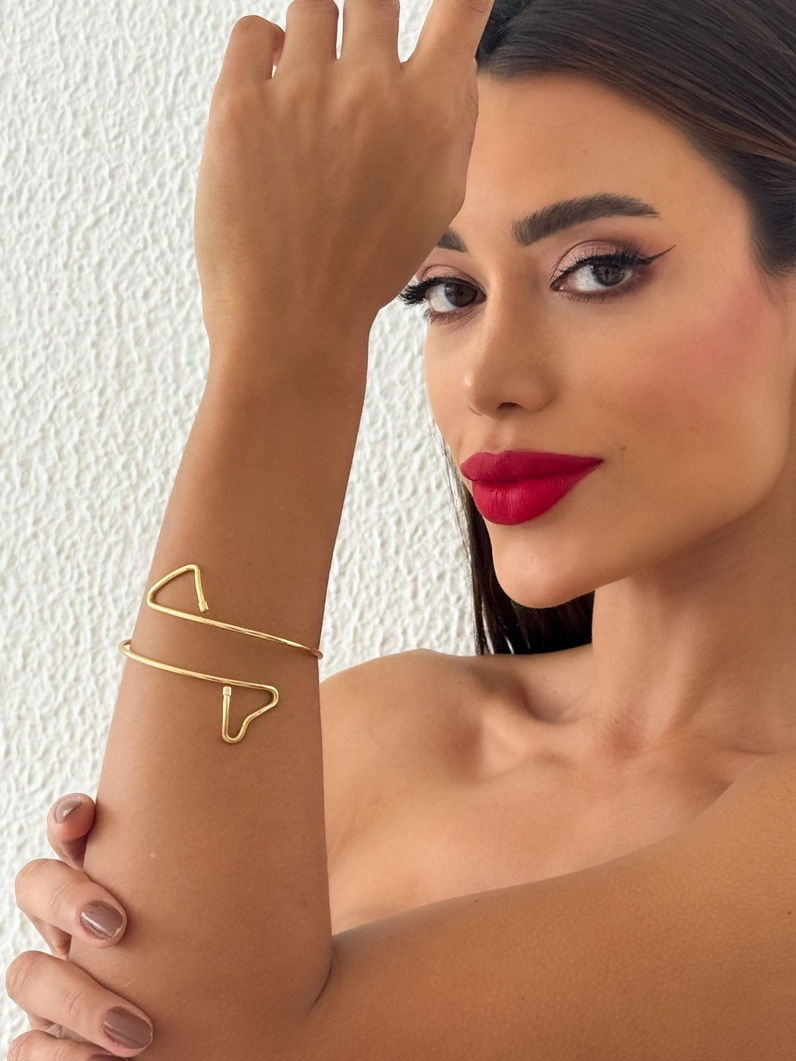 Bracelete Folheado a Ouro 18k e Prata Aro Triangulo e Coração