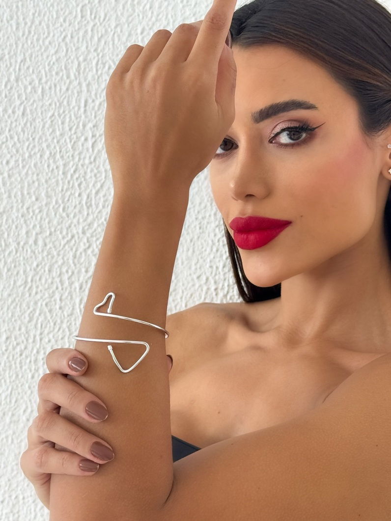 Bracelete Folheado a Ouro 18k e Prata Aro Triangulo e Coração