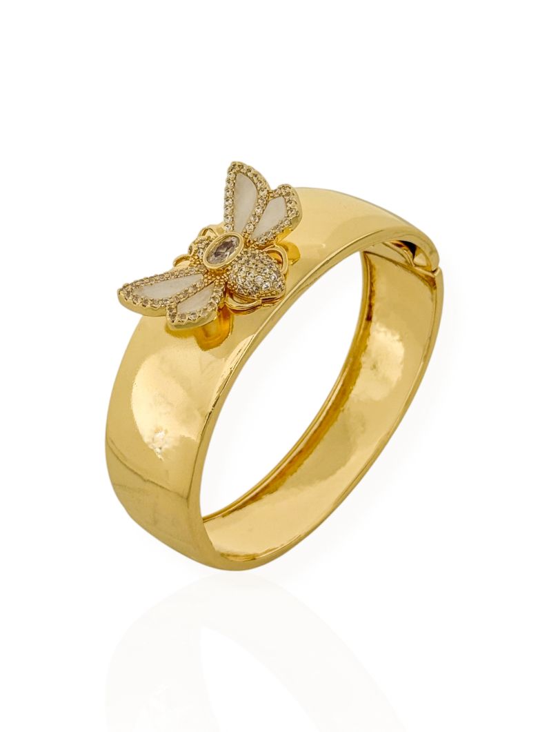 Bracelete Folheado a Ouro 18k e Prata Aro Vespa Resinada e Com Micro Zircônia