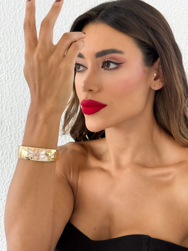 Bracelete Folheado a Ouro 18k e Prata Aro Vespa Resinada e Com Micro Zircônia