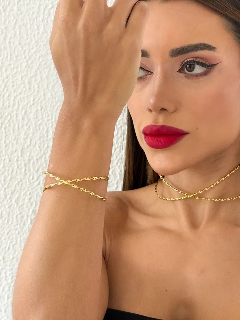 Bracelete Folheado a Ouro 18k e Prata Aro X Torcido Duplo