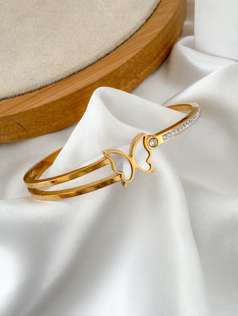Bracelete Folheado a Ouro 18k e Prata Borboleta e Micro Zircônias