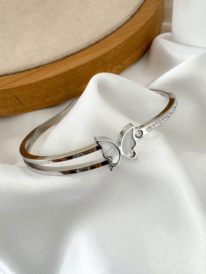Bracelete Folheado a Ouro 18k e Prata Borboleta e Micro Zircônias