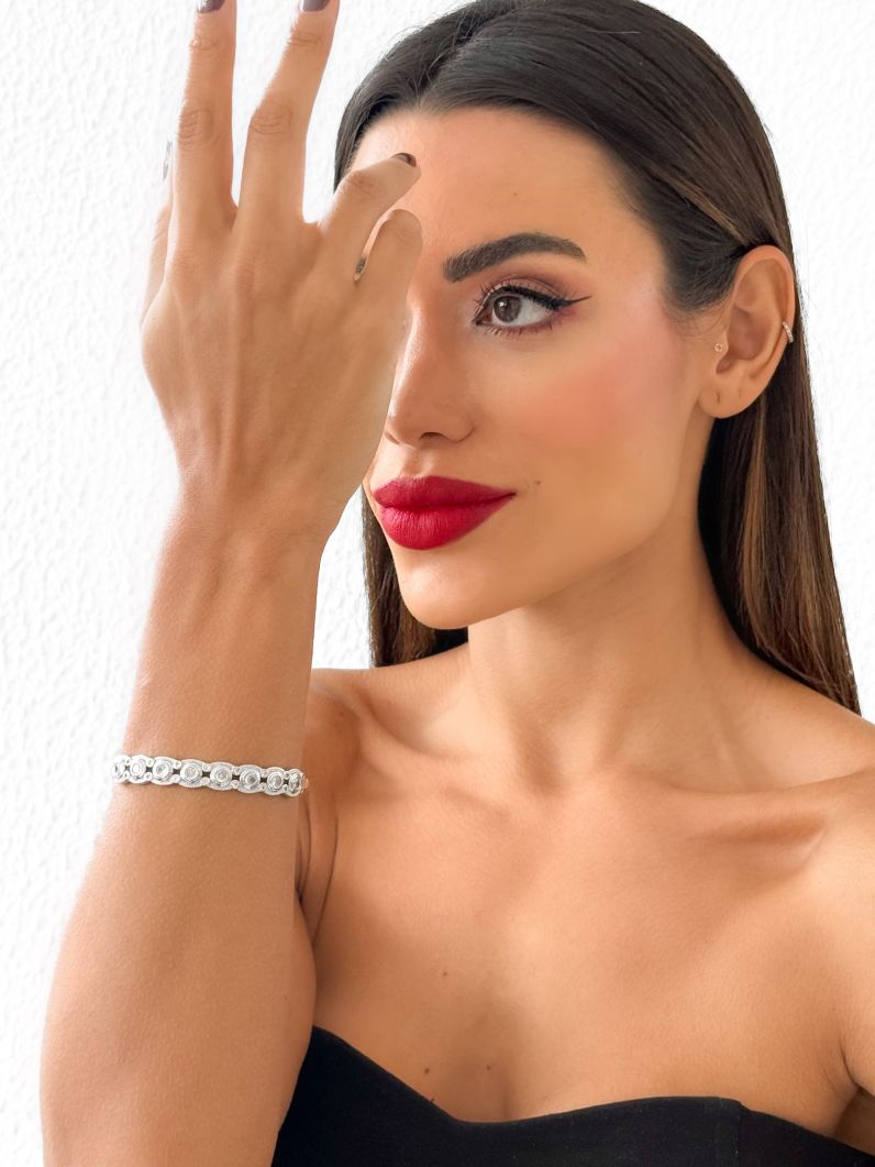 Bracelete Folheado a Ouro 18k e Prata Círculos Com Zircônia