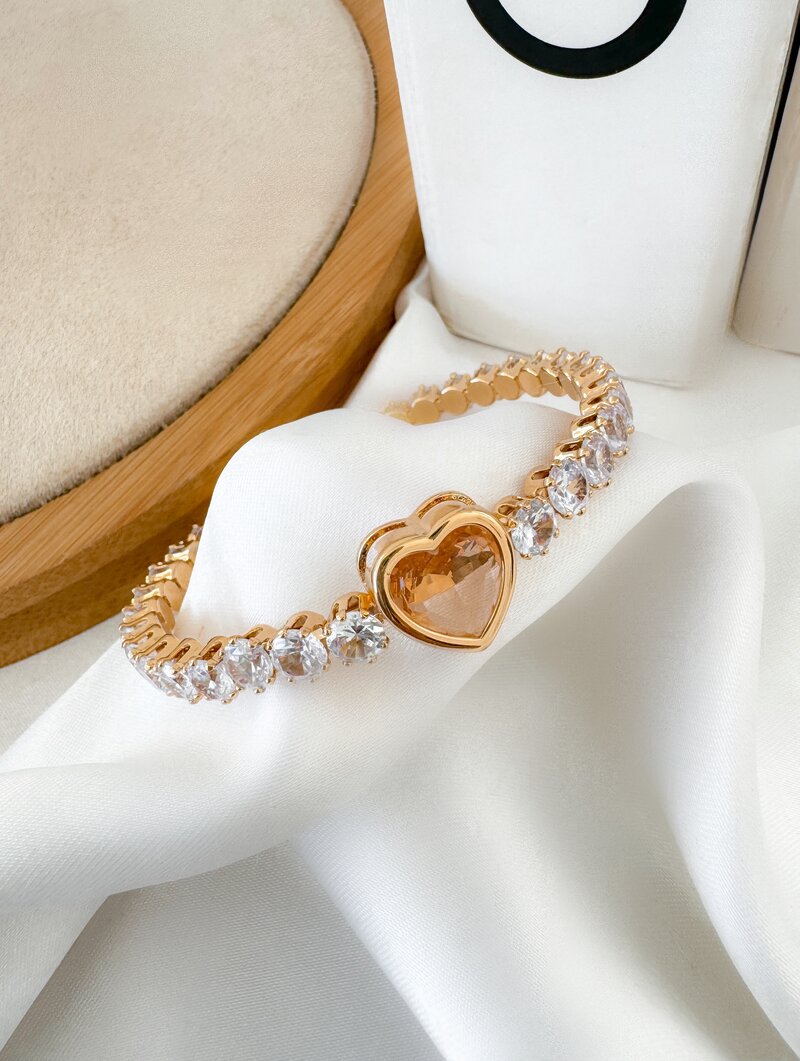 Bracelete Folheado a Ouro 18k e Prata Circulos de Zircônia com Coração