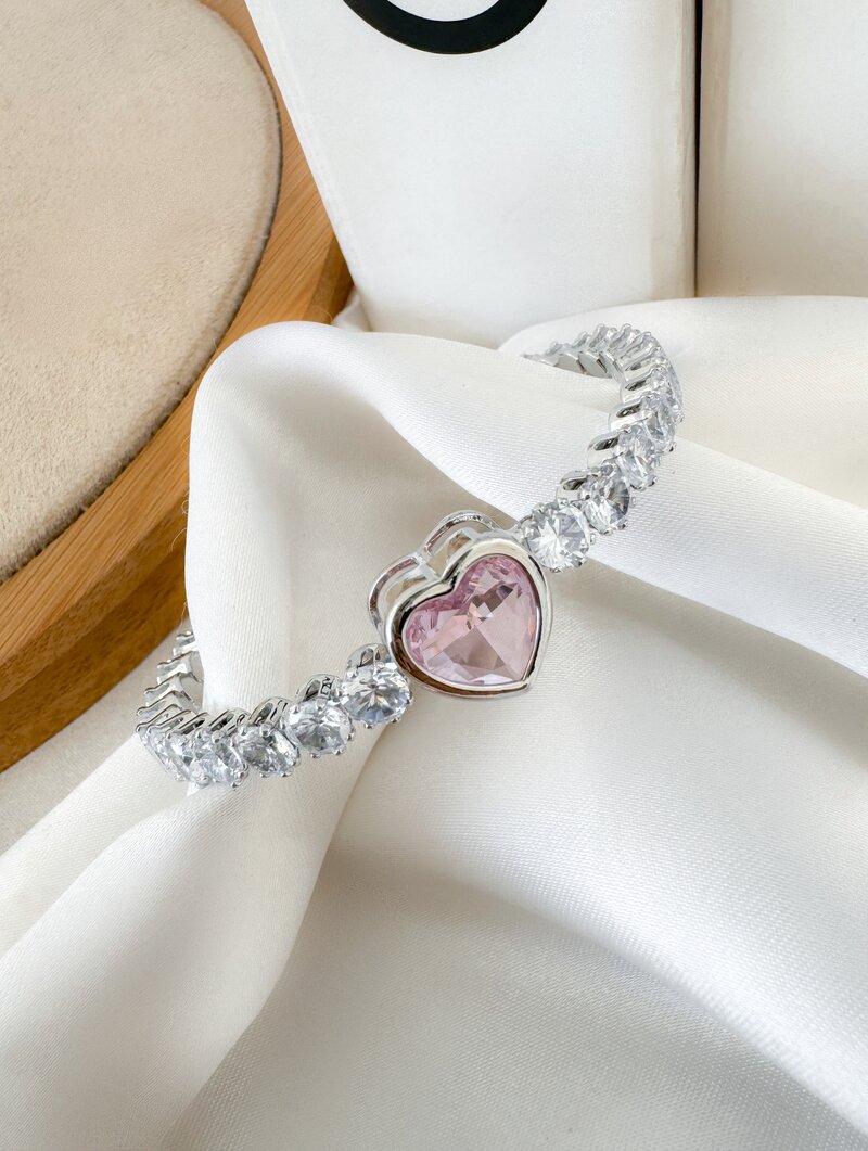 Bracelete Folheado a Ouro 18k e Prata Circulos de Zircônia com Coração