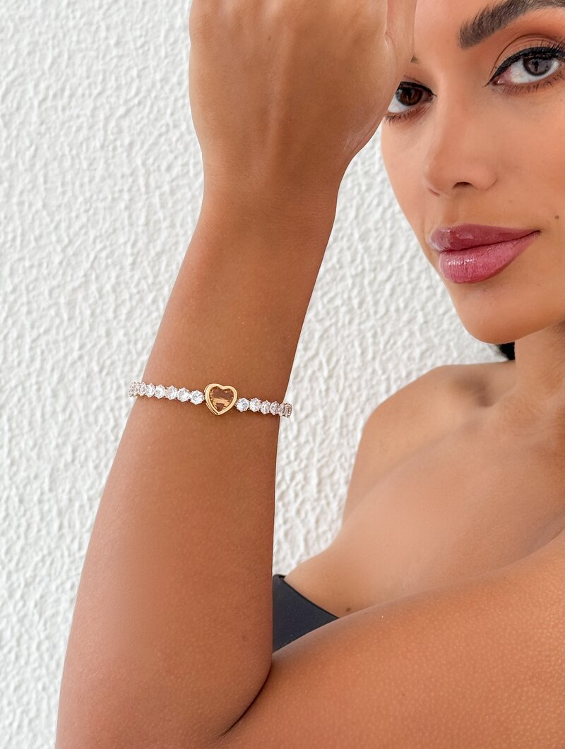 Bracelete Folheado a Ouro 18k e Prata Circulos de Zircônia com Coração