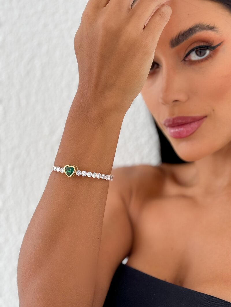 Bracelete Folheado a Ouro 18k e Prata Circulos de Zircônia com Coração