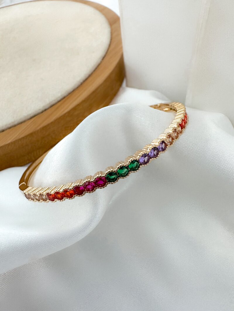 Bracelete Folheado a Ouro 18k e Prata com Circulos em Zircônia