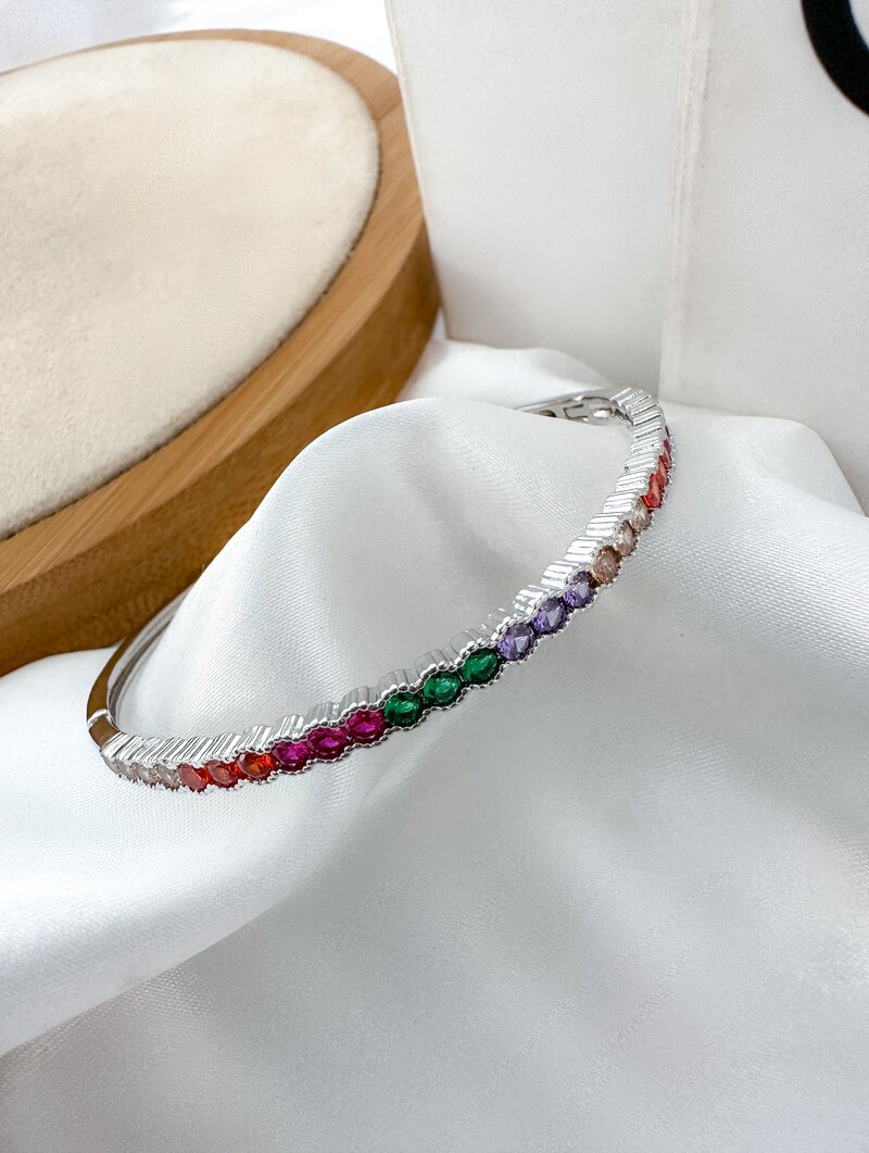 Bracelete Folheado a Ouro 18k e Prata com Circulos em Zircônia