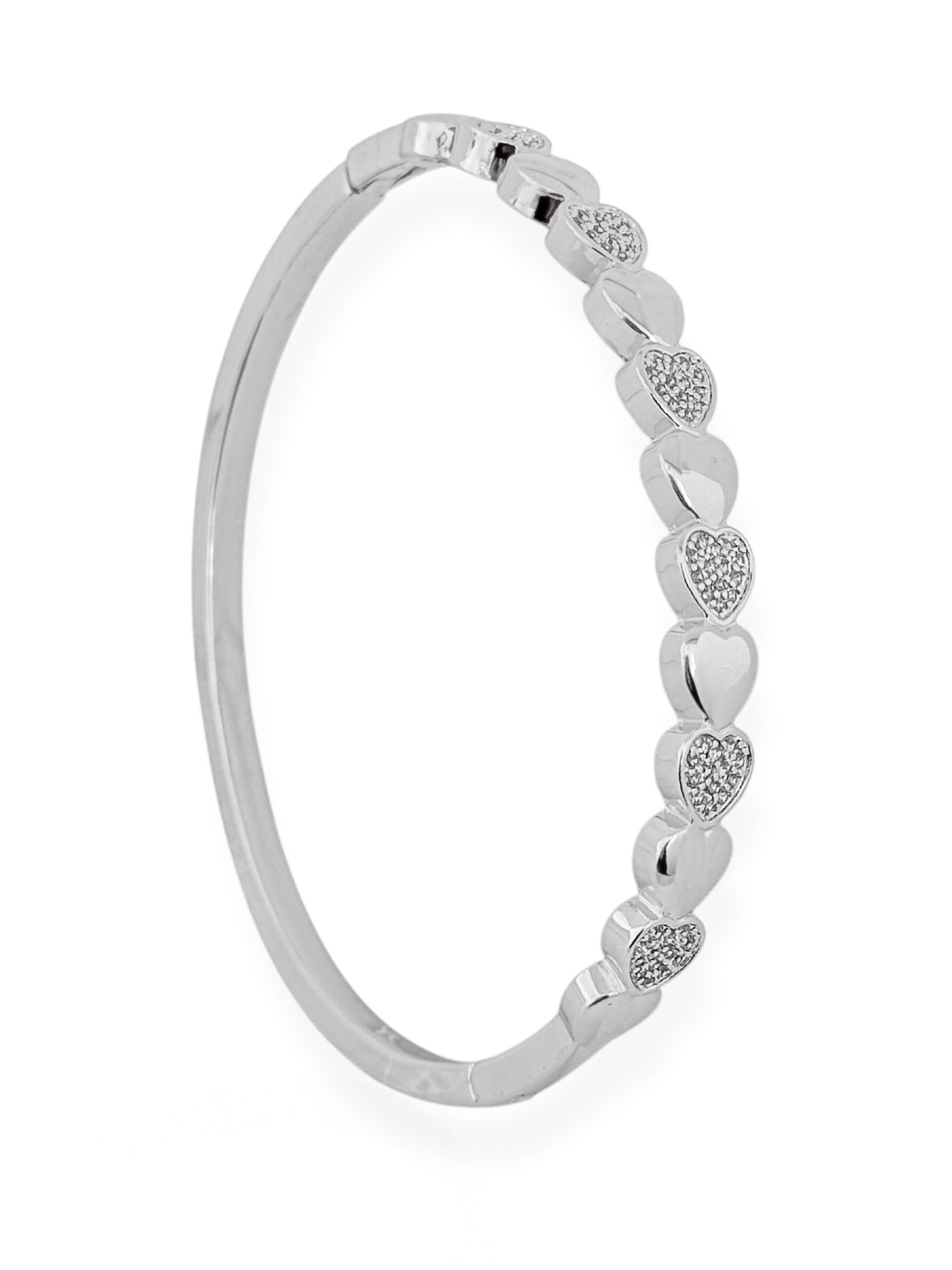 Bracelete Folheado a Ouro 18k e Prata Com Corações Liso e Com Zircônia