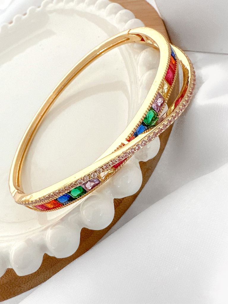 Bracelete folheado a ouro 18k e prata com design em navetes e micro zircônias