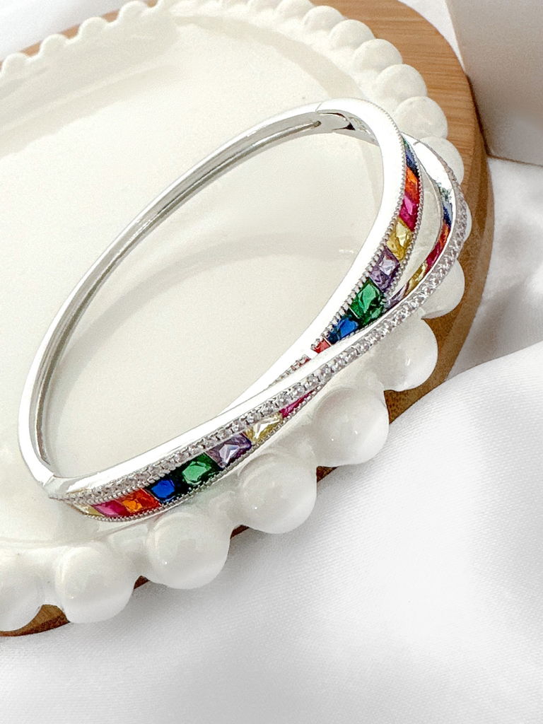 Bracelete folheado a ouro 18k e prata com design em navetes e micro zircônias