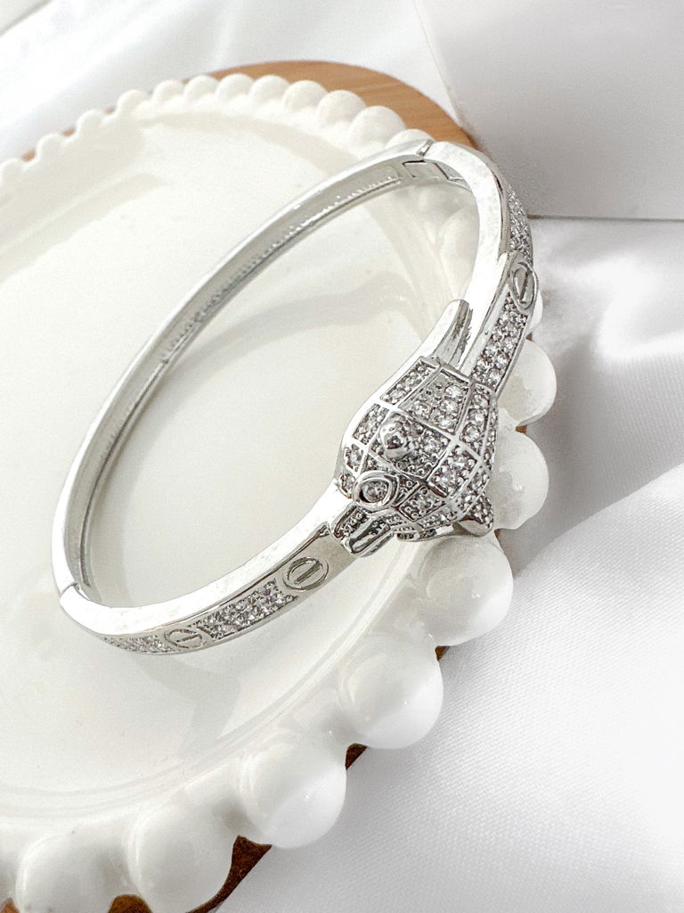 Bracelete folheado a ouro 18K e prata com pantera cravejada com micro zircônias