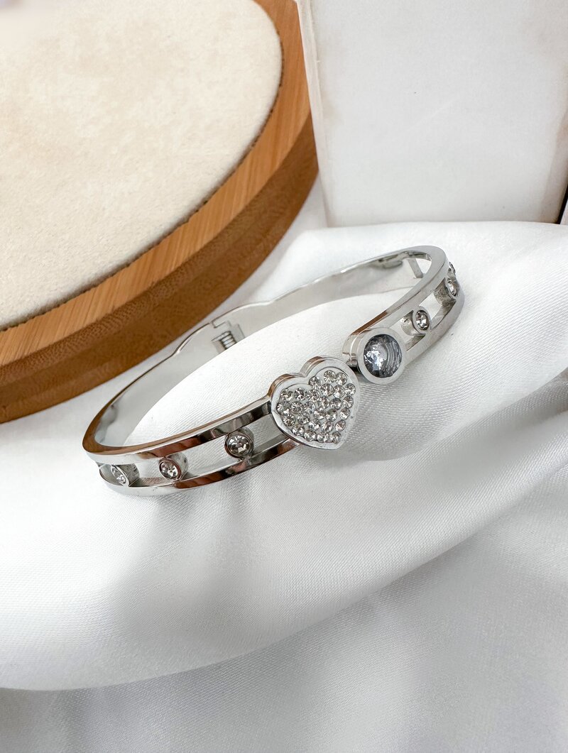 Bracelete Folheado a Ouro 18k e Prata Coração Cravejado