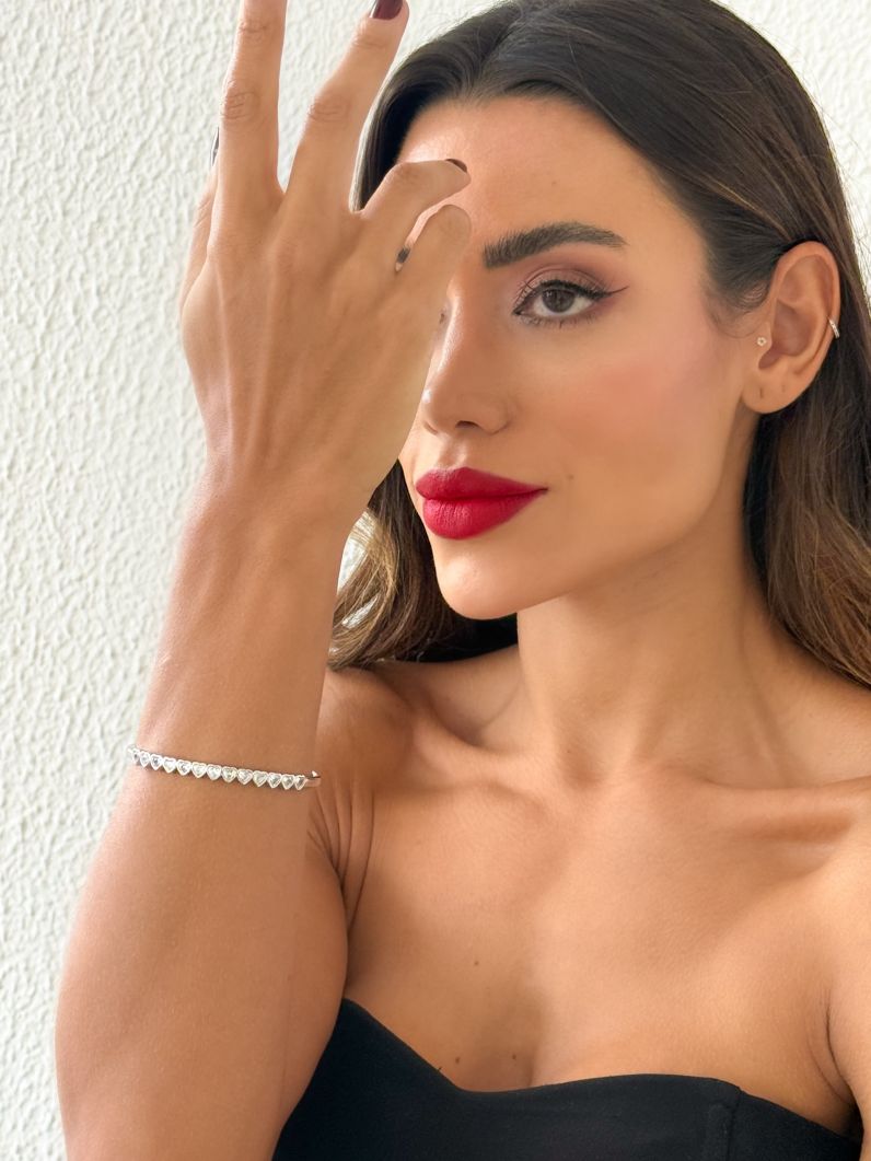 Bracelete Folheado a Ouro 18k e Prata Coração Cristal