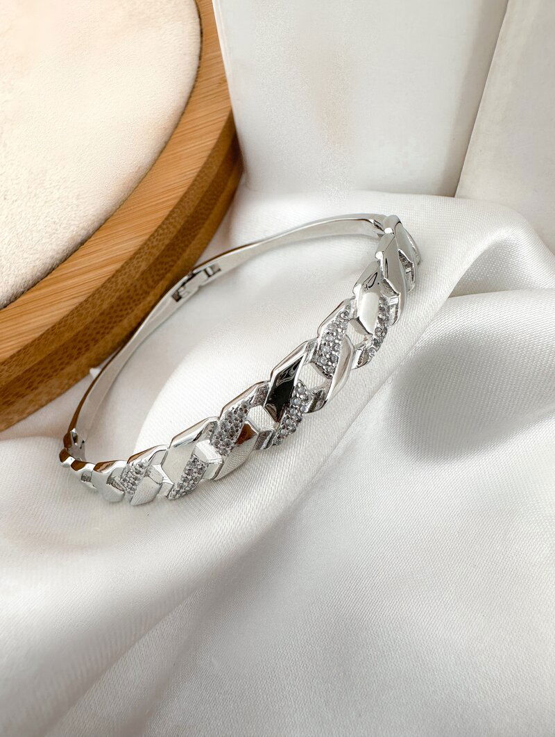 Bracelete Folheado a Ouro 18k e Prata Corrente com Detalhe Cravejado
