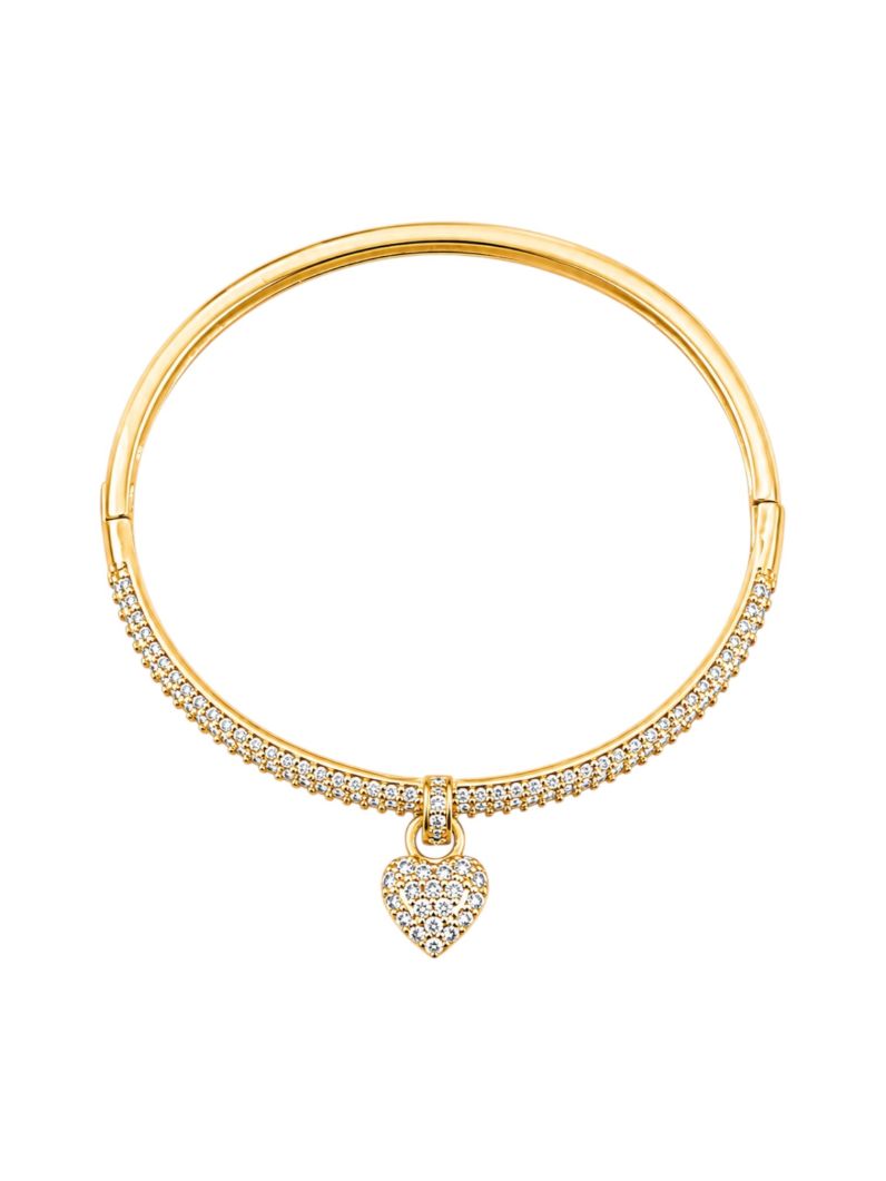 Bracelete Folheado a Ouro 18k e Prata Cravejado Com Pingente Coração