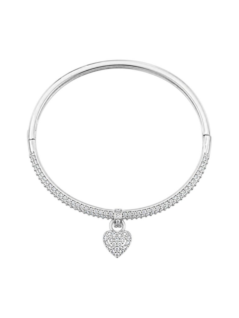 Bracelete Folheado a Ouro 18k e Prata Cravejado Com Pingente Coração