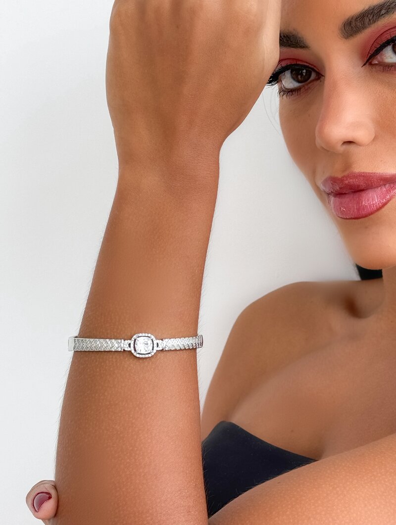 Bracelete Folheado a Ouro 18k e Prata Cravejado com Zircônia Central
