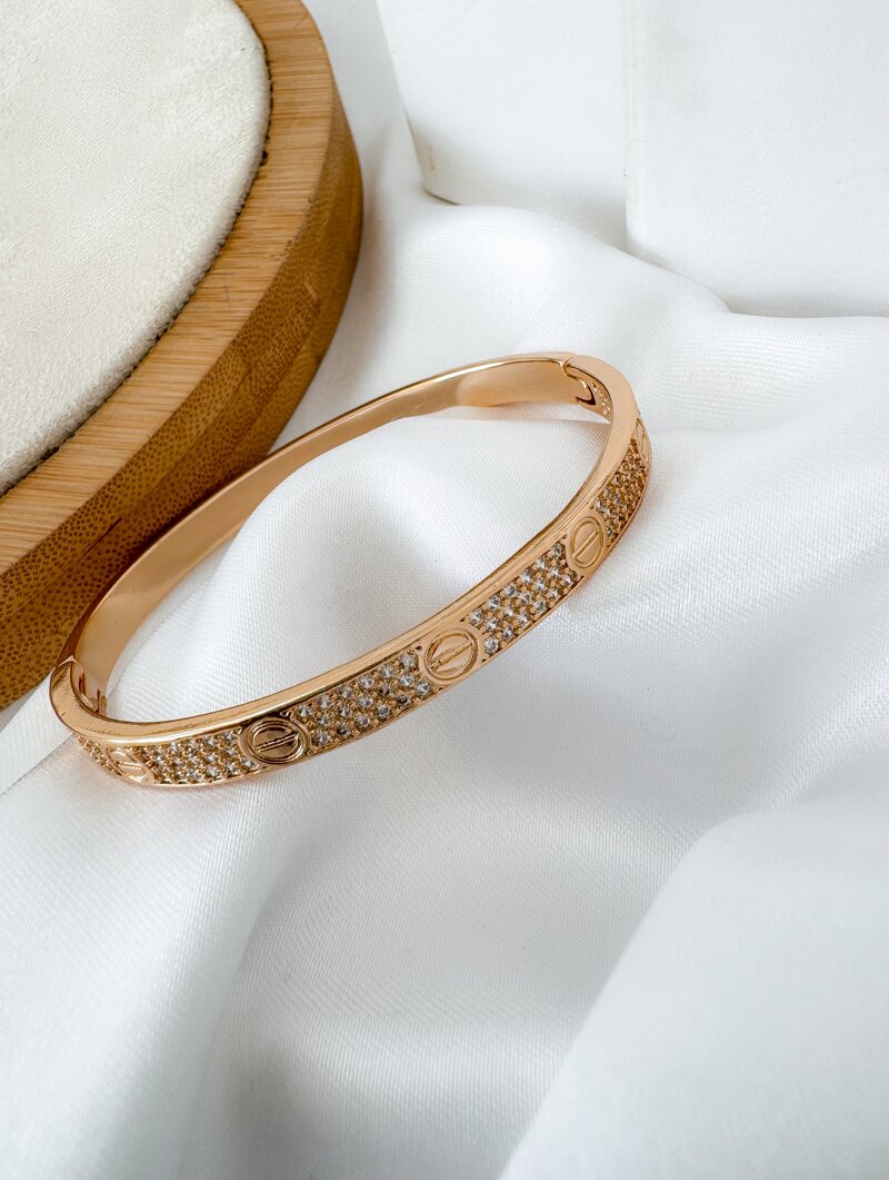Bracelete Folheado a Ouro 18k e Prata Cravejado Inspiração Joalheria