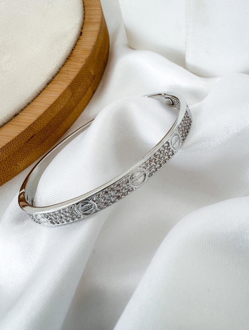 Bracelete Folheado a Ouro 18k e Prata Cravejado Inspiração Joalheria
