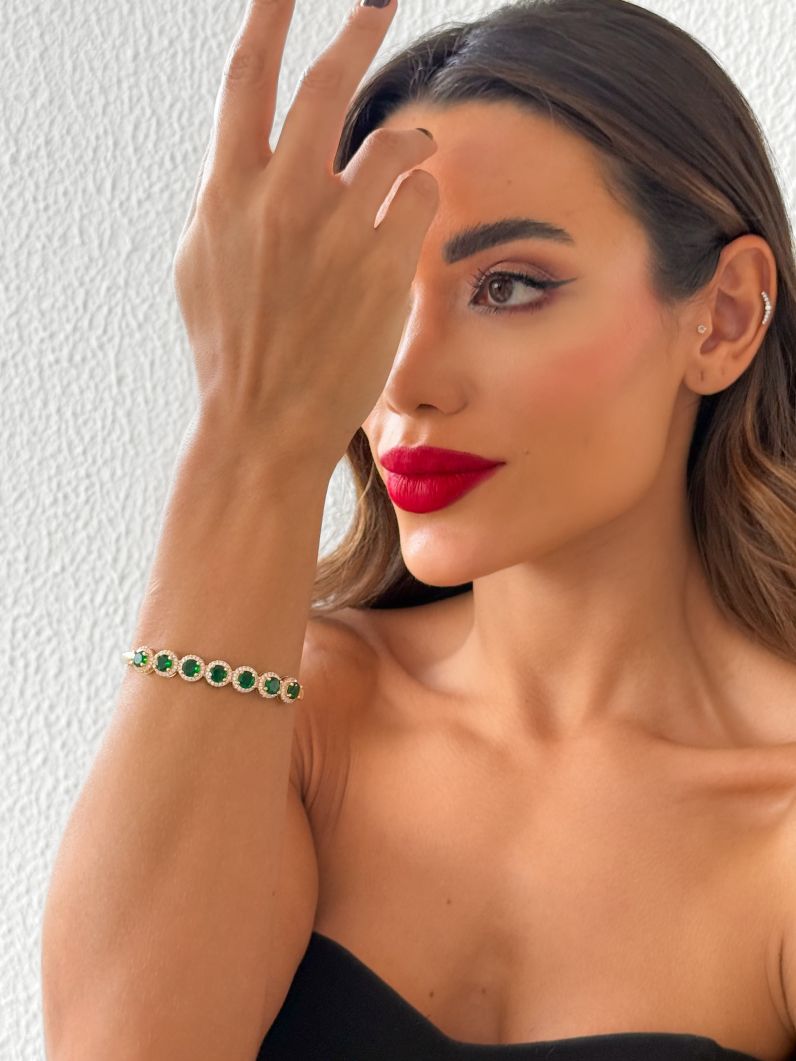 Bracelete Folheado a Ouro 18k e Prata Cristais Coloridos Cravejados