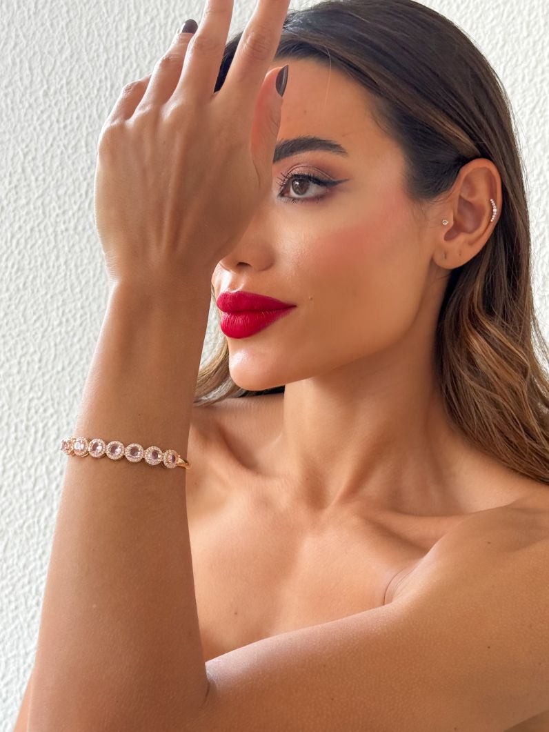 Bracelete Folheado a Ouro 18k e Prata Cristais Coloridos Cravejados
