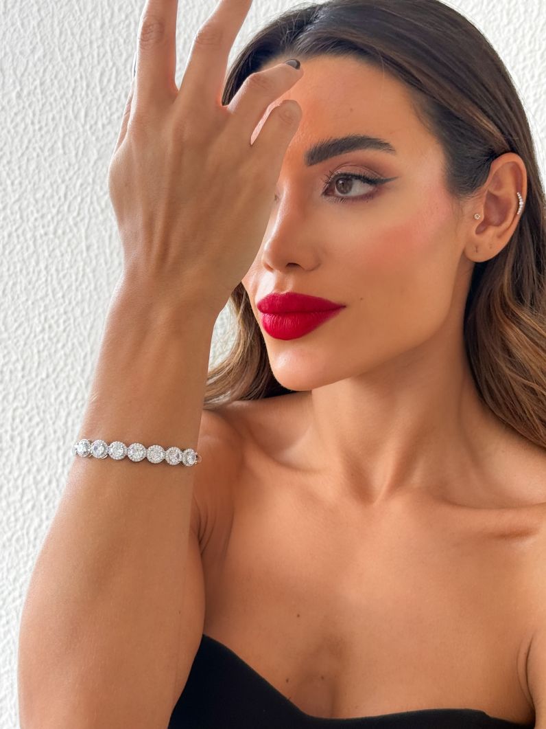 Bracelete Folheado a Ouro 18k e Prata Cristais Coloridos Cravejados