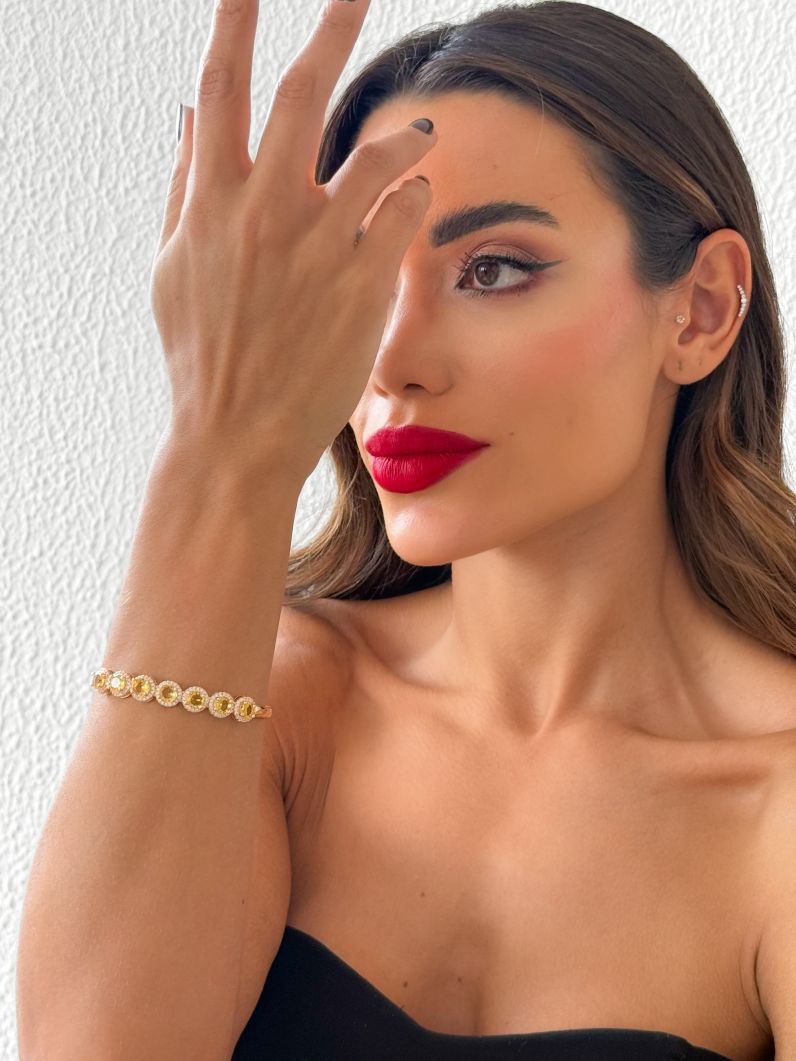Bracelete Folheado a Ouro 18k e Prata Cristais Coloridos Cravejados