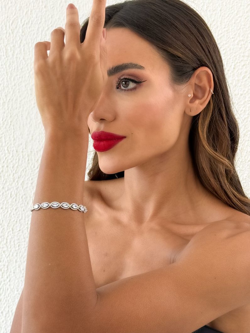 Bracelete Folheado a Ouro 18k e Prata Cristais Ovais