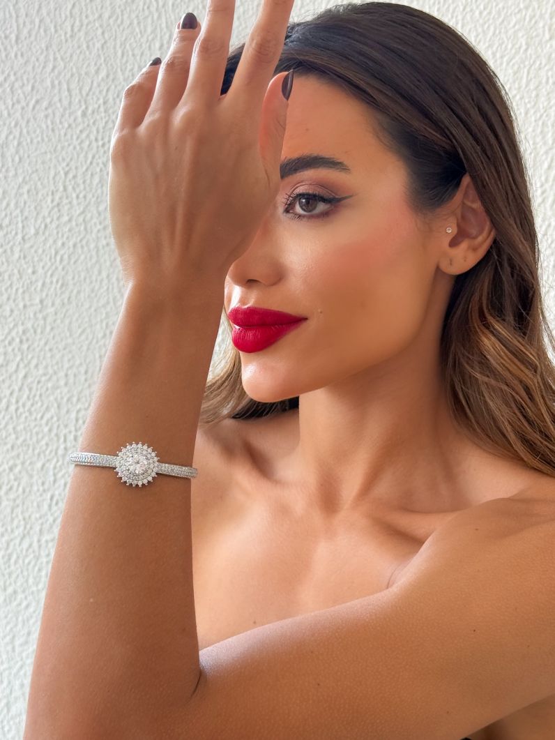 Bracelete Folheado a Ouro 18k e Prata Design Circulo com Zirconias