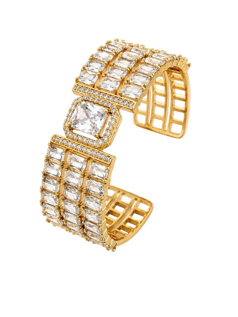 Bracelete Folheado a Ouro 18k e Prata Design Cravejado Moderno