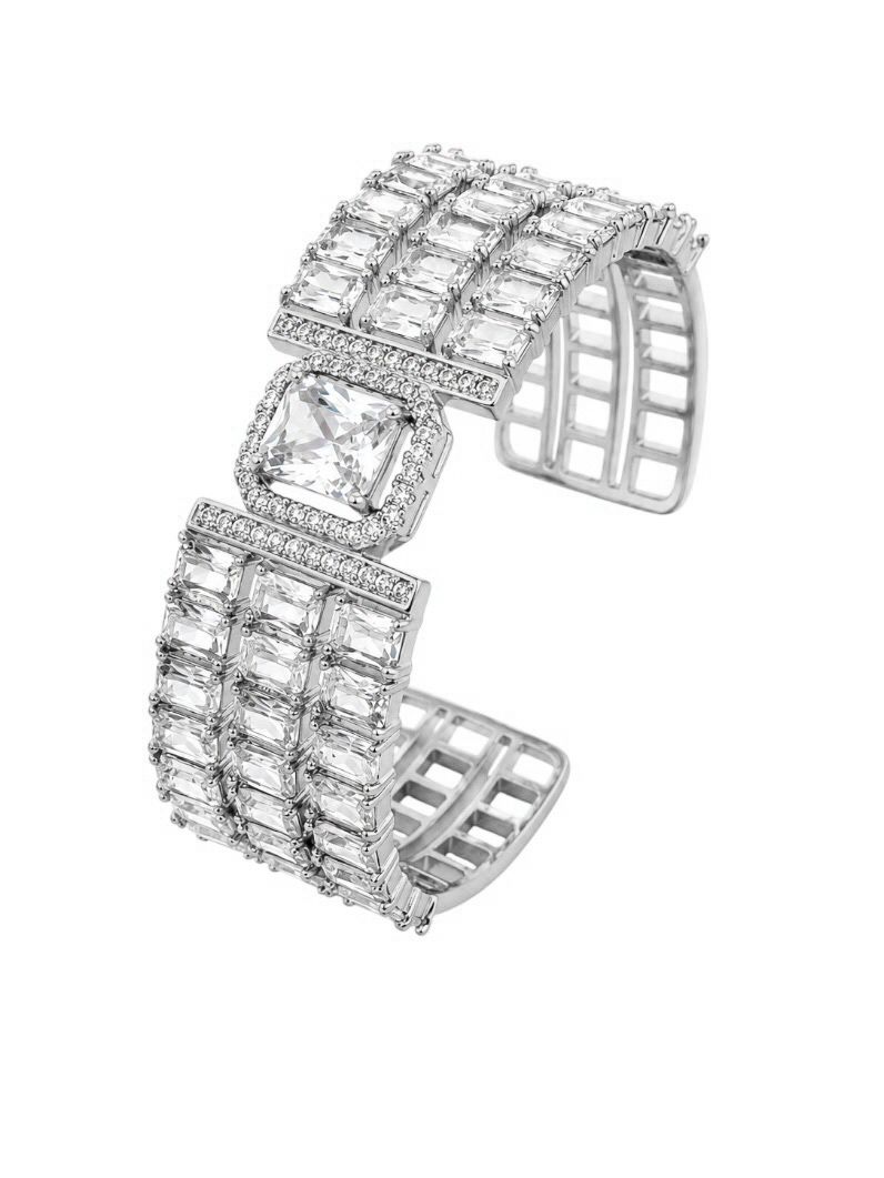 Bracelete Folheado a Ouro 18k e Prata Design Cravejado Moderno