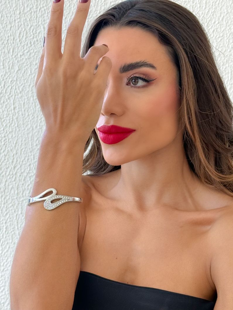 Bracelete Folheado a Ouro 18k e Prata Design Duo Gota Com Zircônia