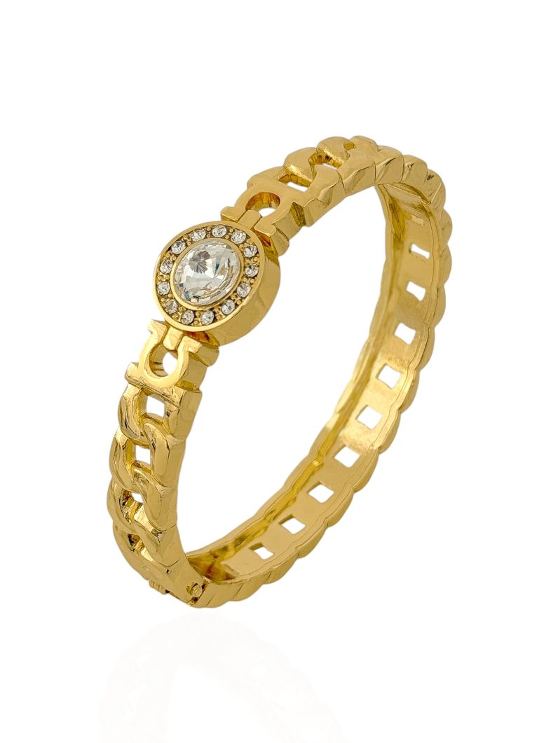 Bracelete Folheado a Ouro 18k e Prata Design Elos com Circulo Cravejado
