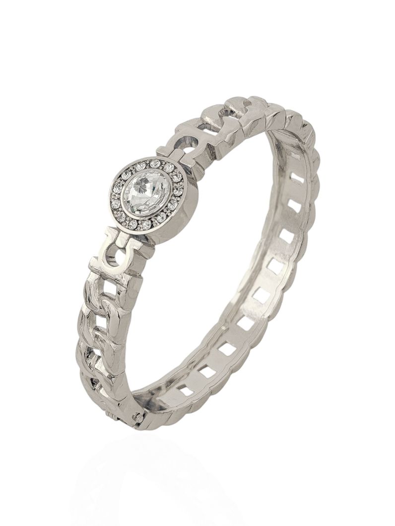 Bracelete Folheado a Ouro 18k e Prata Design Elos com Circulo Cravejado